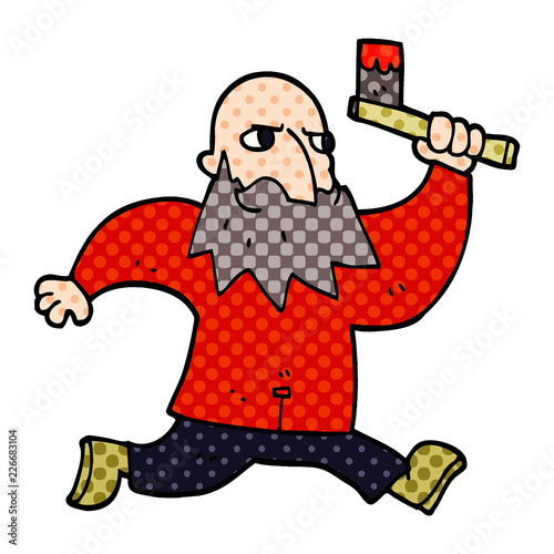 cartoon doodle man with bloody axe