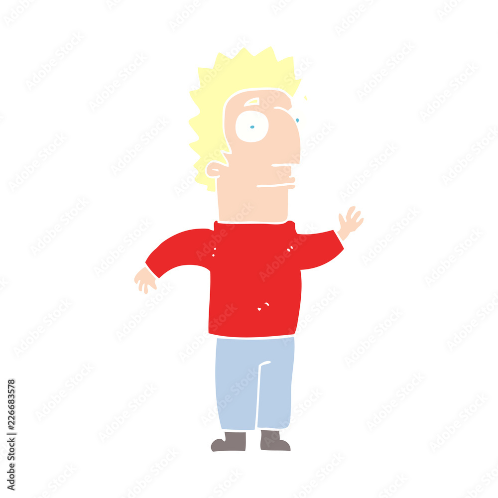flat color illustration of a cartoon man waving flat color illustration of a cartoon man waving