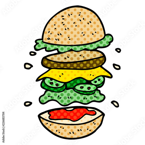 cartoon doodle huge burger