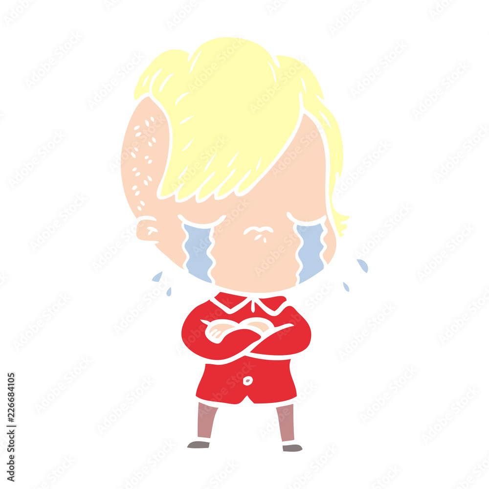 flat color style cartoon crying girl with crossed arms flat color style cartoon crying girl with crossed arms