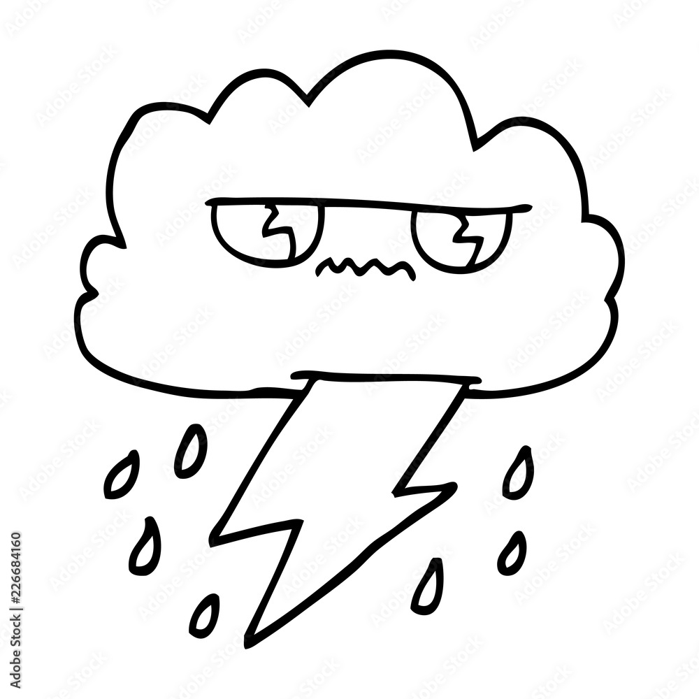 line drawing cartoon thunder weather cloud Stock Vector | Adobe Stock