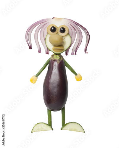 Funny man made from eggplant and onion