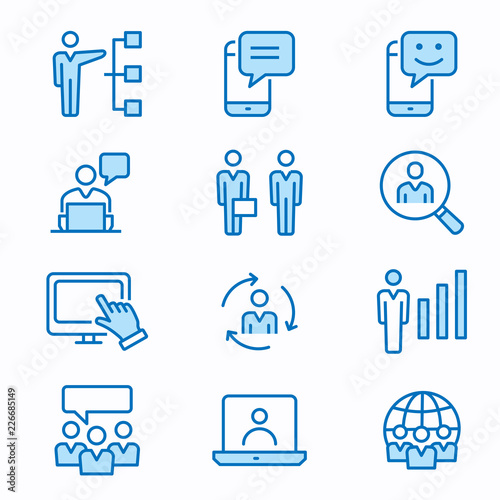Management consulting flat line icon set. Vector illustration. Editable stroke.