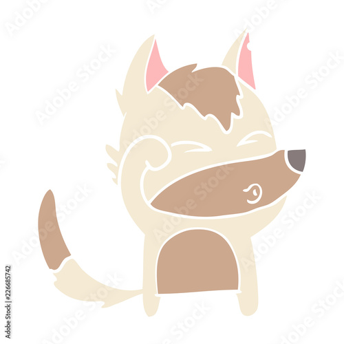 flat color style cartoon wolf pouting