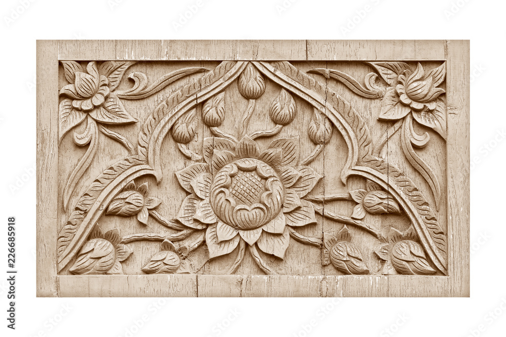 Pattern of flower carved on wood texture background