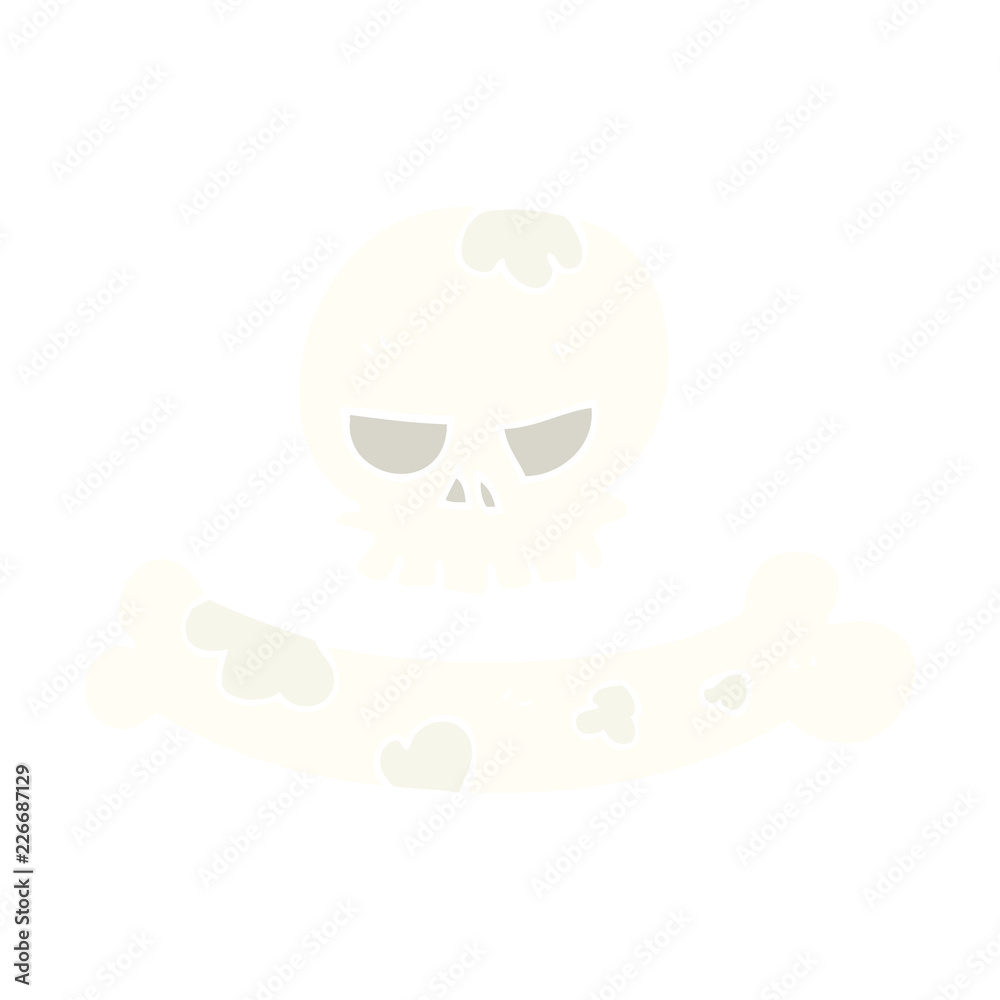 flat color illustration of a cartoon skull and bone symbol flat color illustration of a cartoon skull and bone symbol