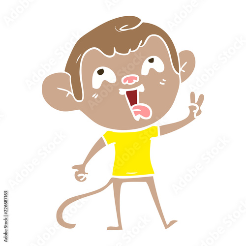 crazy flat color style cartoon monkey giving peace sign