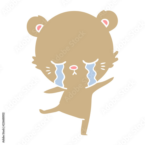 crying flat color style cartoon bear balancing