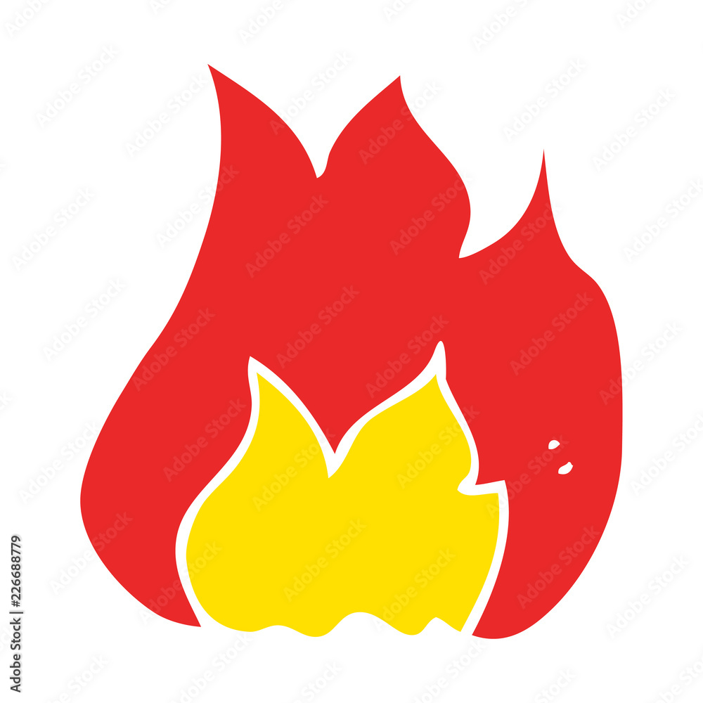 flat color illustration of a cartoon fire symbol
