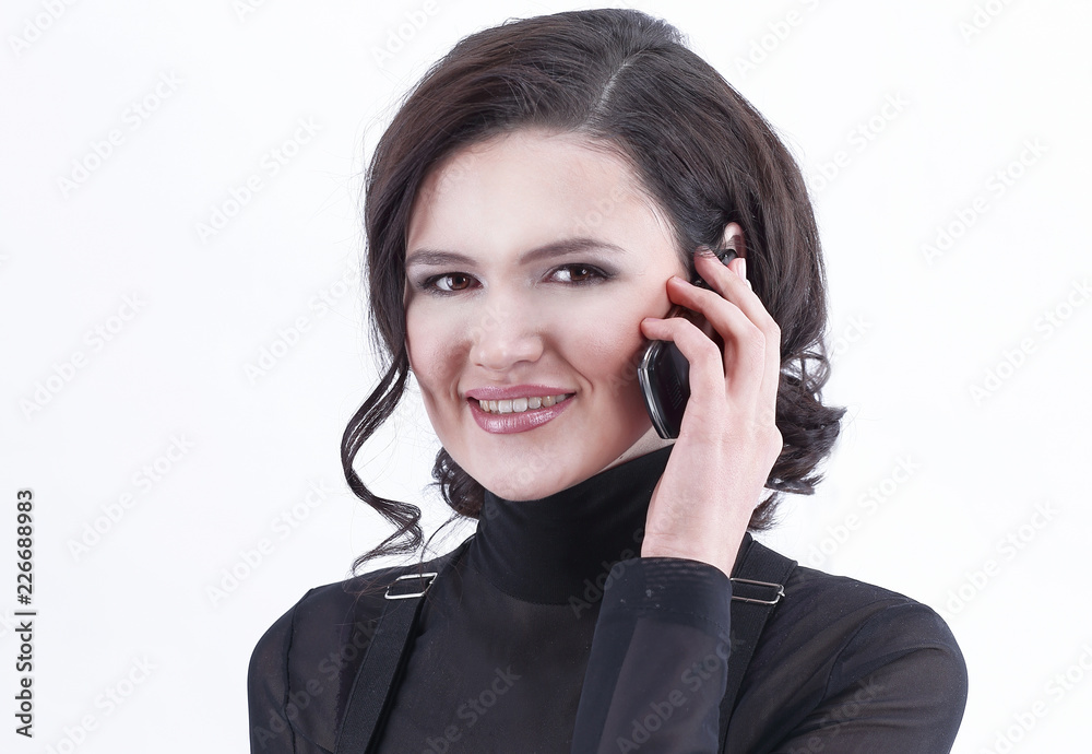 closeup.confident business woman talking on mobile. isolated on white closeup.confident business woman talking on mobile. isolated on white