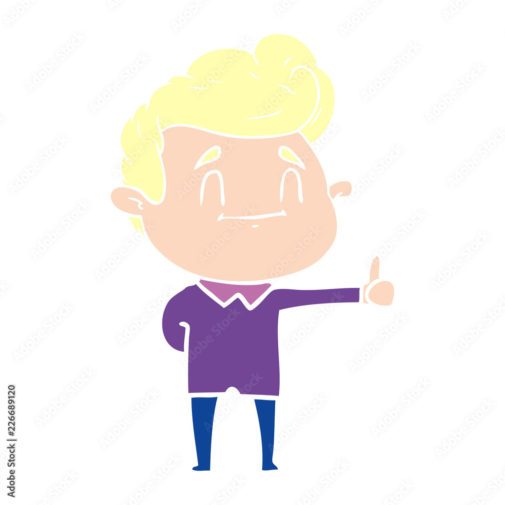 happy flat color style cartoon man giving thumbs up