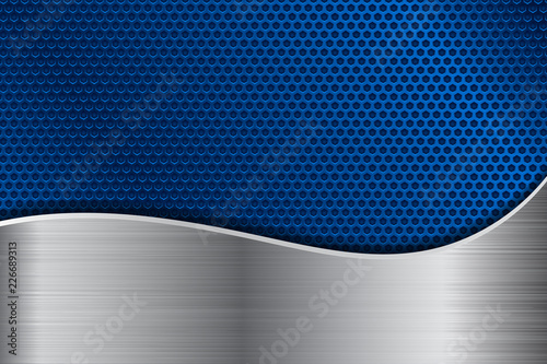 Blue metal perforated background with stainless steel wave
