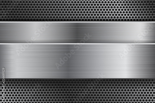 Metal background with perforation and brushed steel plate