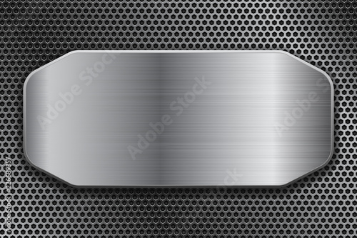 Brushed metal plate on perforated background
