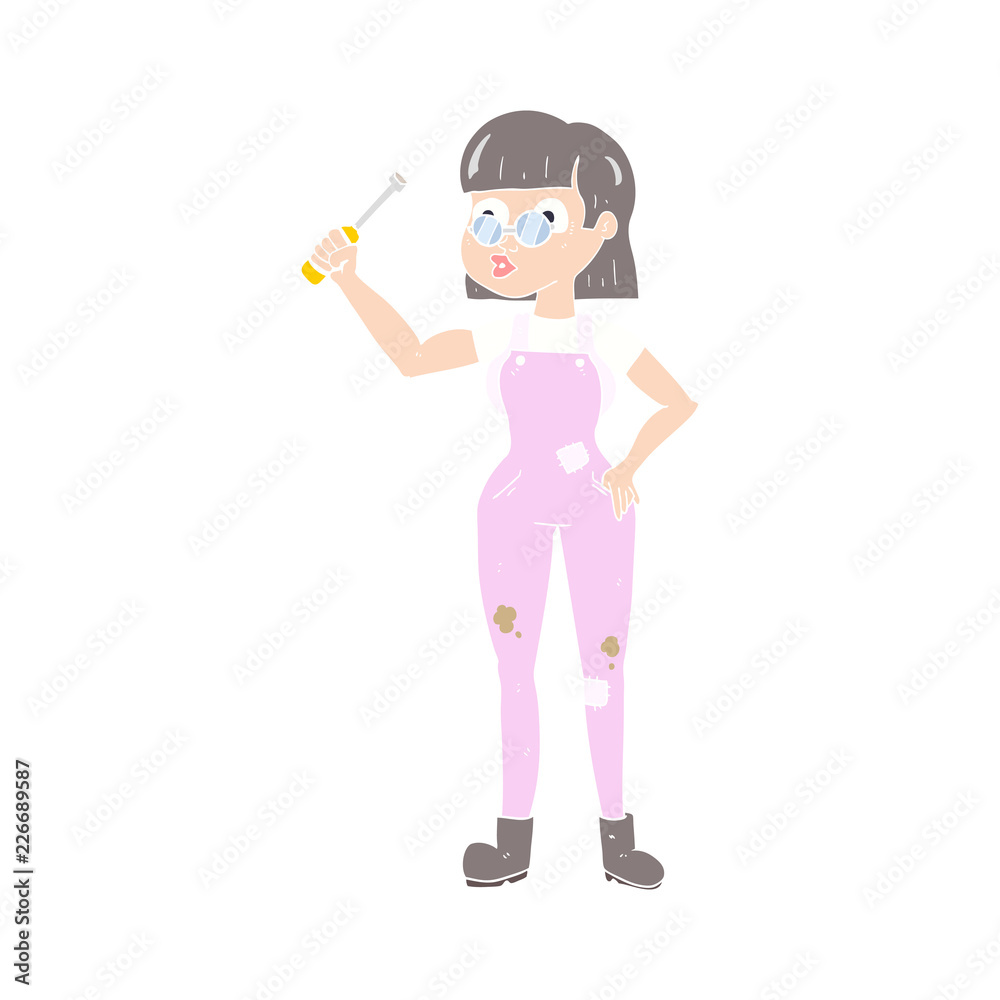 flat color illustration of a cartoon female mechanic flat color illustration of a cartoon female mechanic