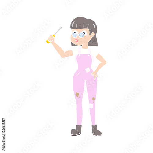 flat color illustration of a cartoon female mechanic