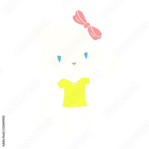 cute flat color style cartoon cat girl giving peace sign