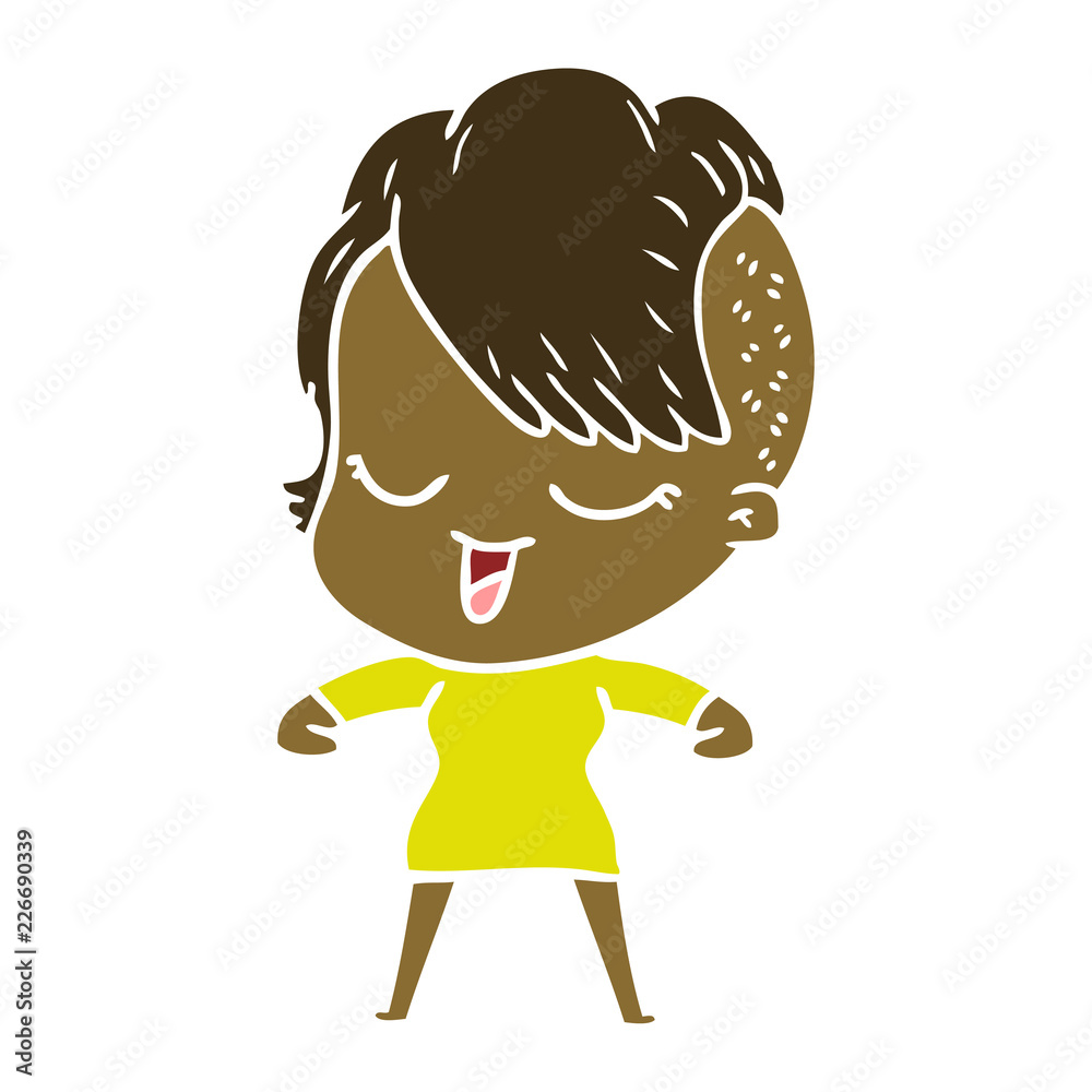 Obraz premium happy flat color style cartoon girl