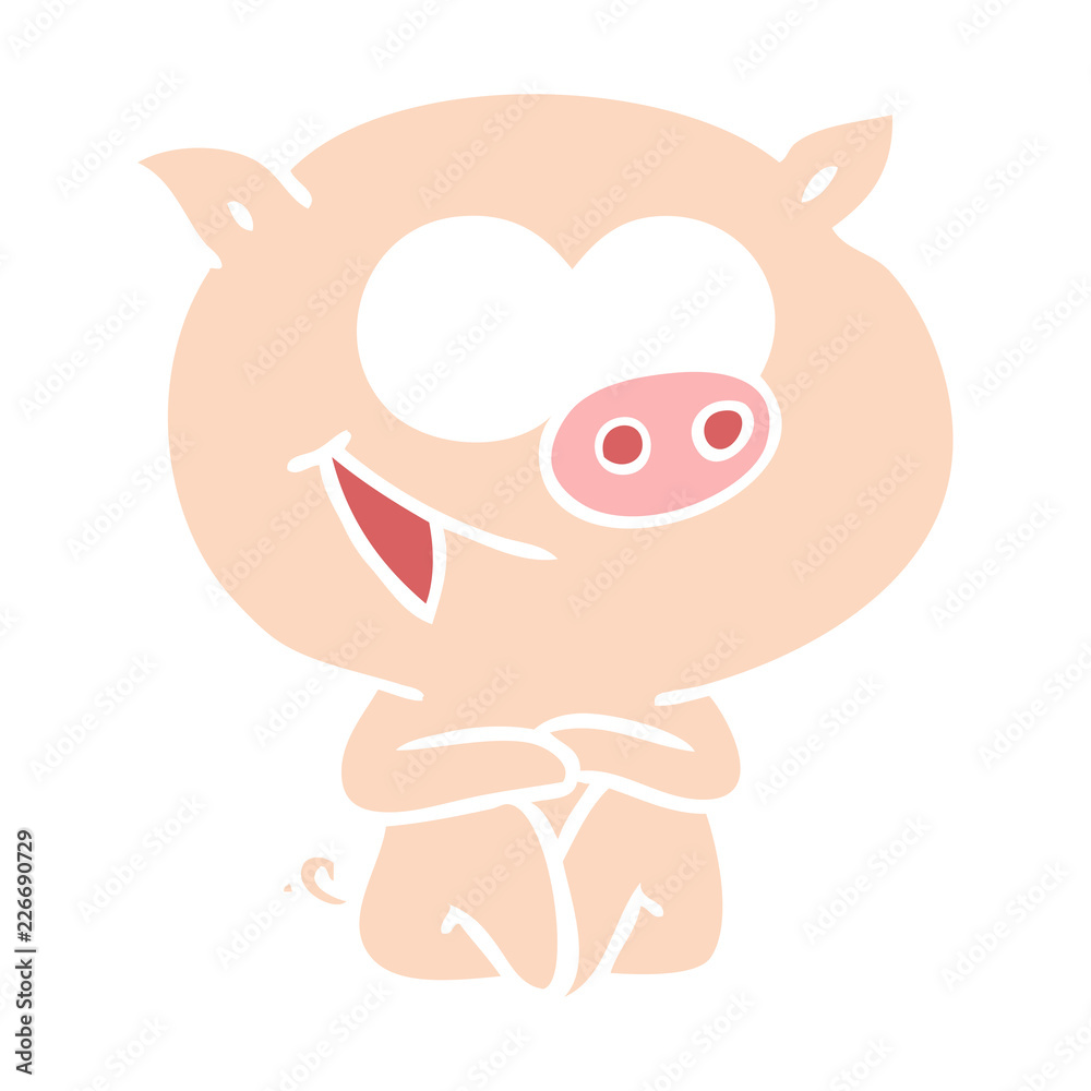 cheerful sitting pig flat color style cartoon cheerful sitting pig flat color style cartoon