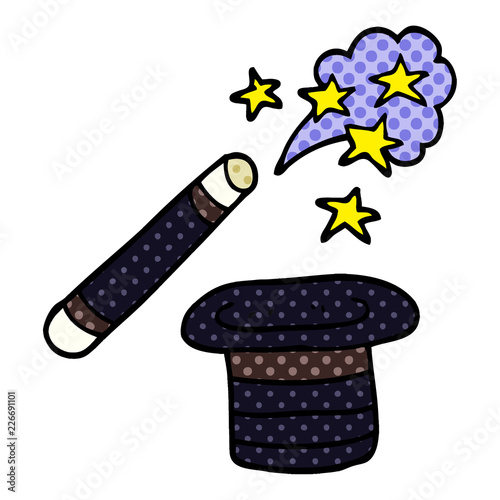 cartoon doodle magicians hat and wand