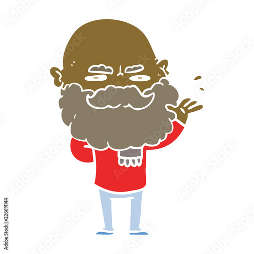 flat color style cartoon dismissive man with beard frowning