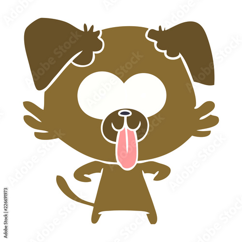 flat color style cartoon dog with tongue sticking out