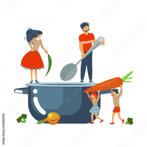 Happy family cooking together