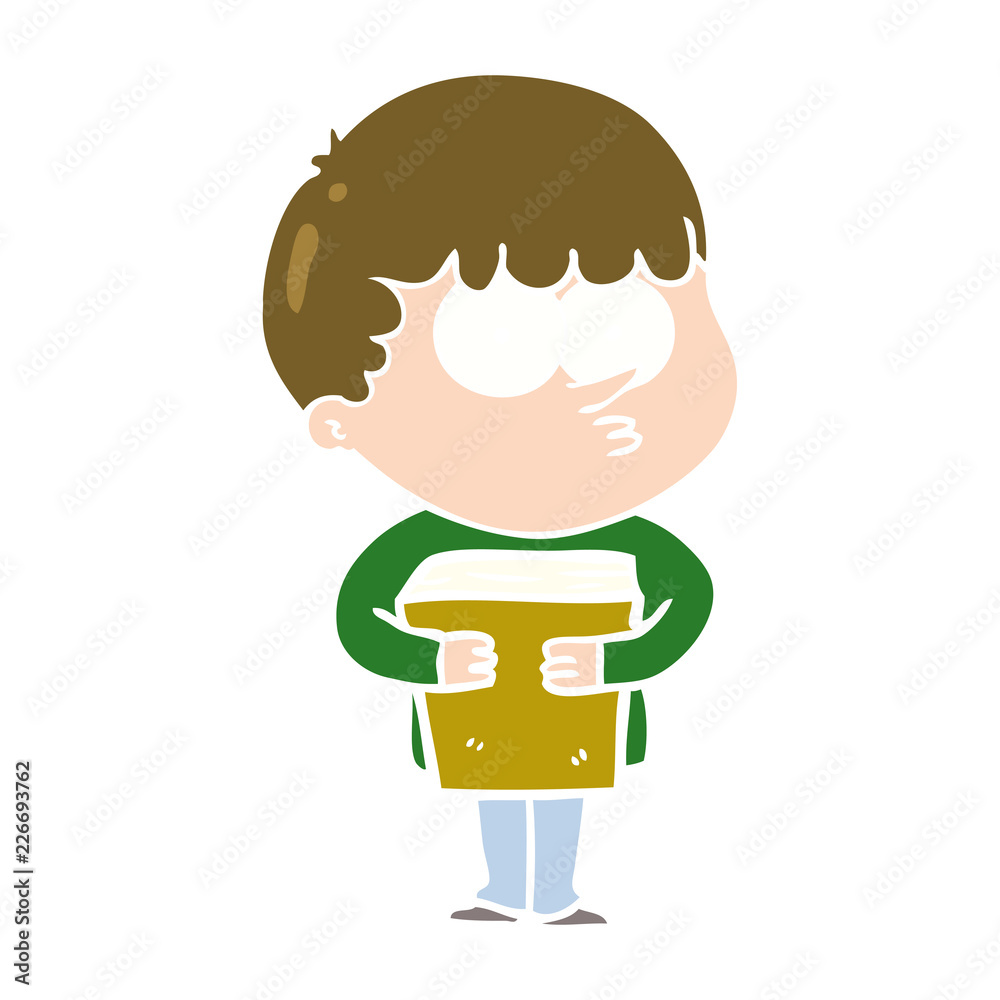 flat color style cartoon curious boy holding a book flat color style cartoon curious boy holding a book