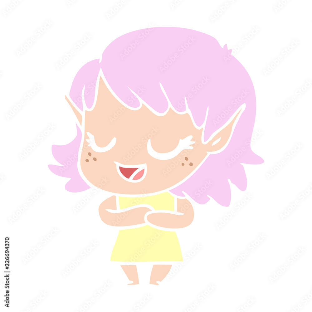 happy flat color style cartoon elf girl happy flat color style cartoon elf girl