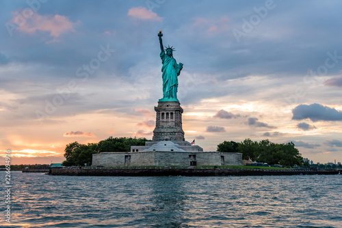 Statue of Liberty in New York at sunset