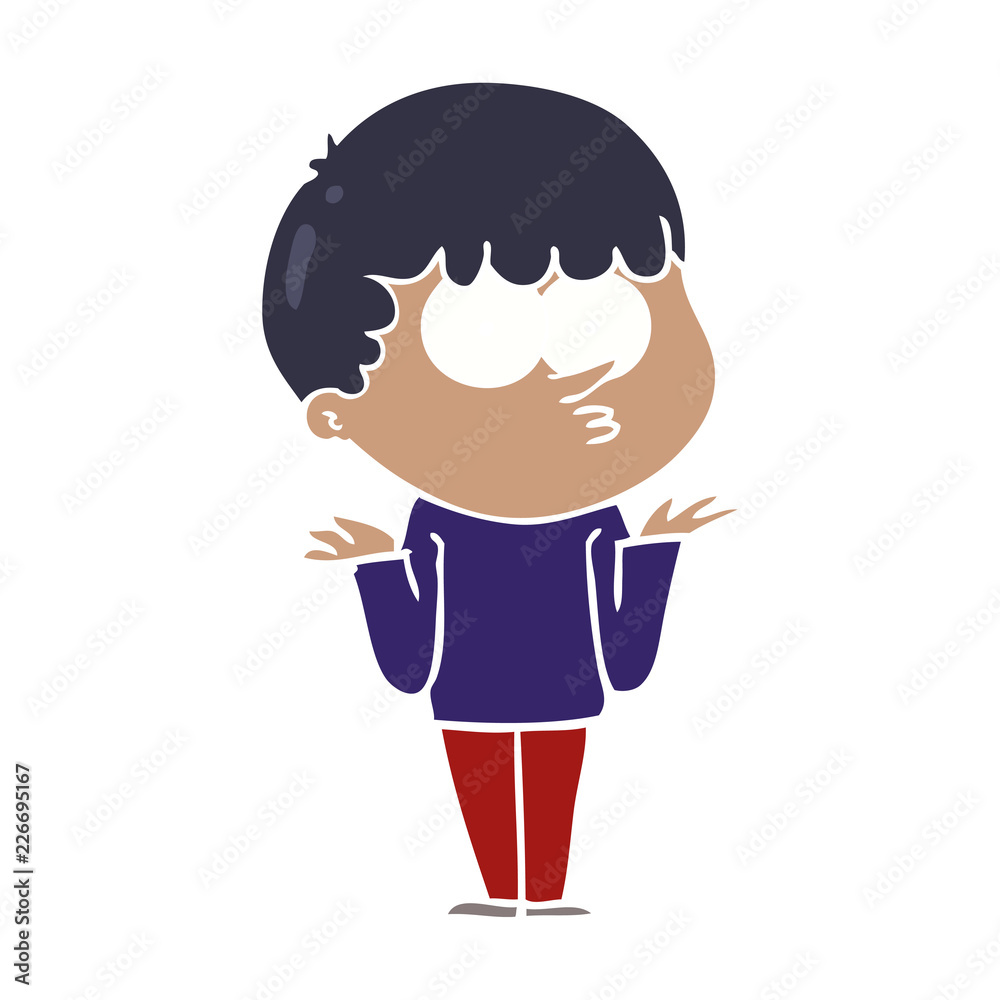 flat color style cartoon curious boy shrugging shoulders flat color style cartoon curious boy shrugging shoulders
