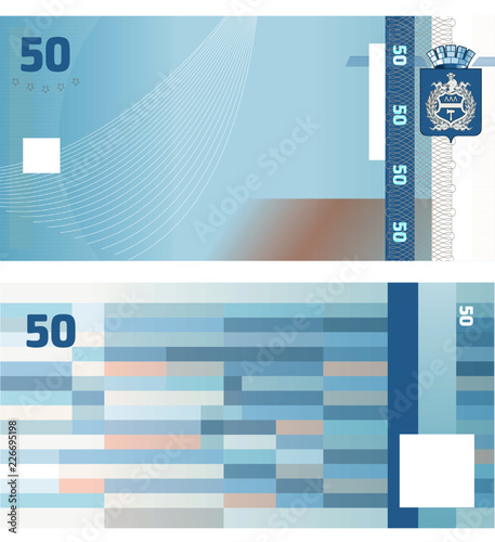 Gift certificate Voucher template with guilloche pattern watermarks and border. Background usable for coupon, banknote, money design, currency, note, check etc. Vector in blue color