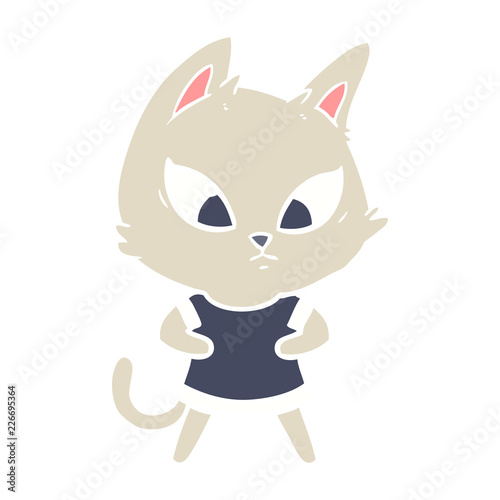 confused flat color style cartoon cat in clothes © lineartestpilot