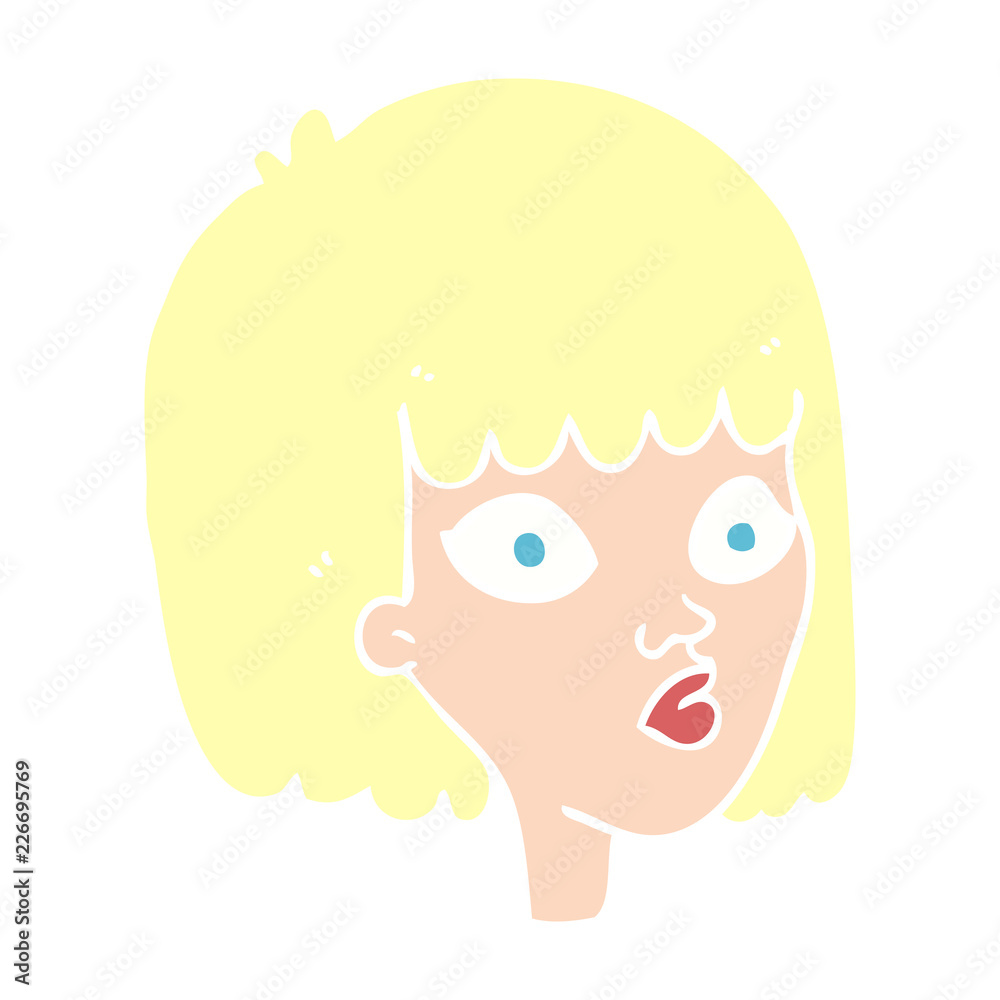 flat color illustration of a cartoon female face flat color illustration of a cartoon female face