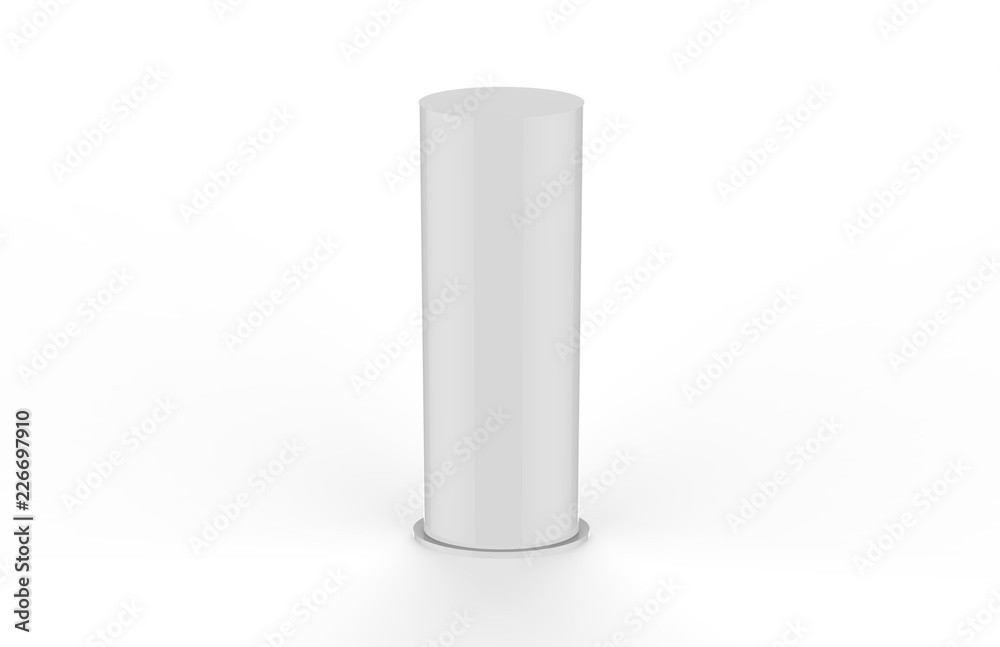 Curved PVC totem poster light advertising display stand, mock up template on isolated white background, 3d illustration Curved PVC totem poster light advertising display stand, mock up template on isolated white background, 3d illustration