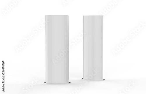 Curved PVC totem poster light advertising display stand, mock up template on isolated white background, 3d illustration