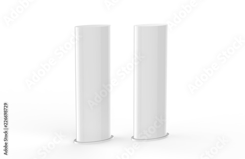 Curved PVC totem poster light advertising display stand, mock up template on isolated white background, 3d illustration photo