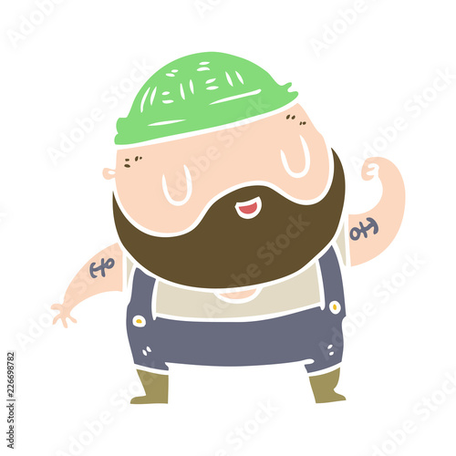 flat color style cartoon tough fisherman