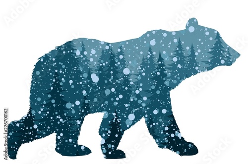 Silhouette of bear with forest.