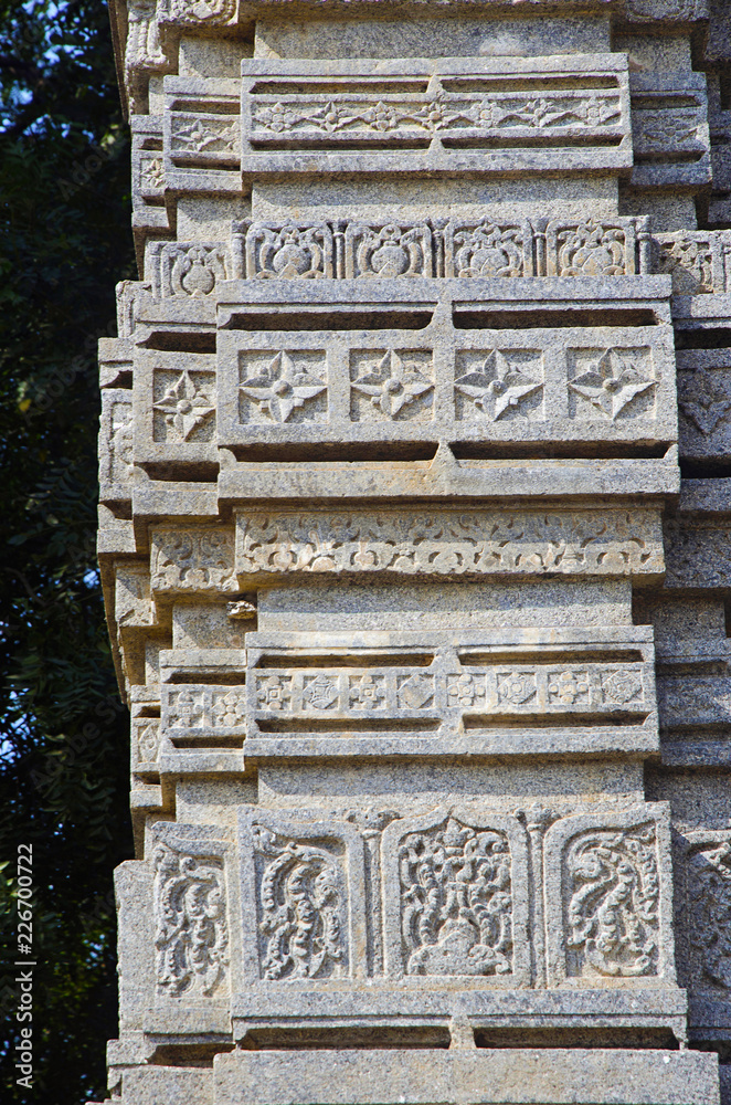 Beautifully carved pillar, Enterance gateway Toranas, Temple complex, Warangal Fort, Warangal, Telangana