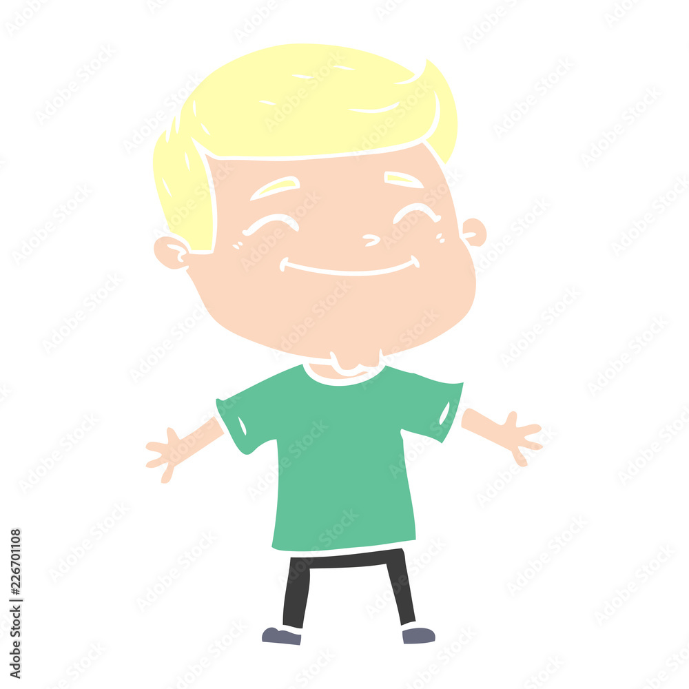 happy flat color style cartoon man with open arms