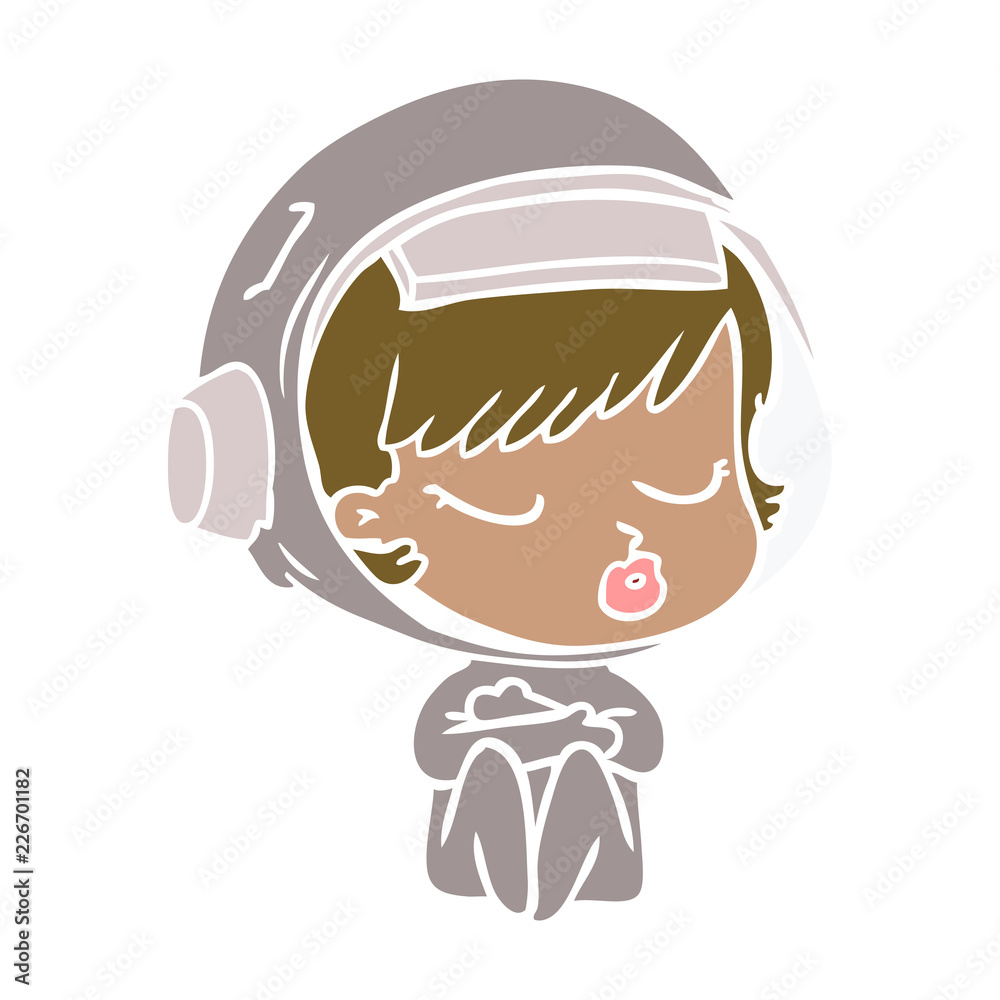 Fototapeta premium flat color style cartoon pretty astronaut girl