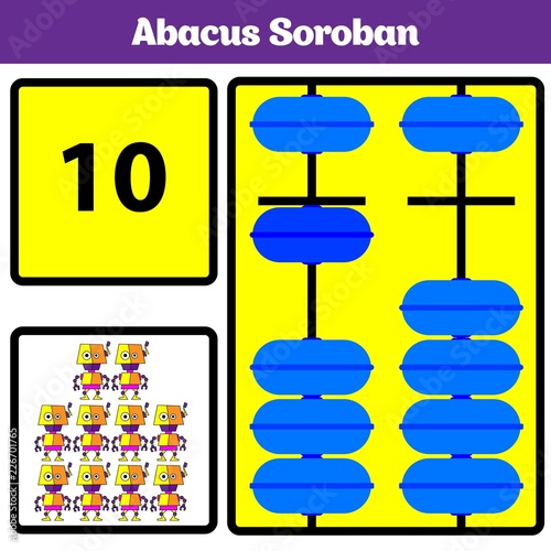 Abacus Soroban kids learn numbers with abacus, math worksheet for children Vector Illustration