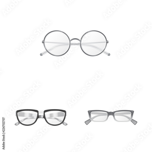 Vector design of glasses and frame symbol. Collection of glasses and accessory stock vector illustration.