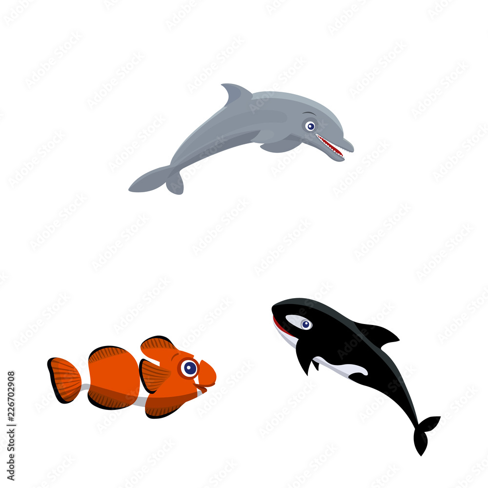 Fototapeta premium Vector design of sea and animal symbol. Set of sea and marine stock vector illustration.
