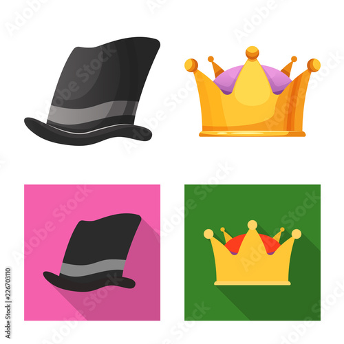 Vector design of headgear and cap icon. Collection of headgear and accessory vector icon for stock.