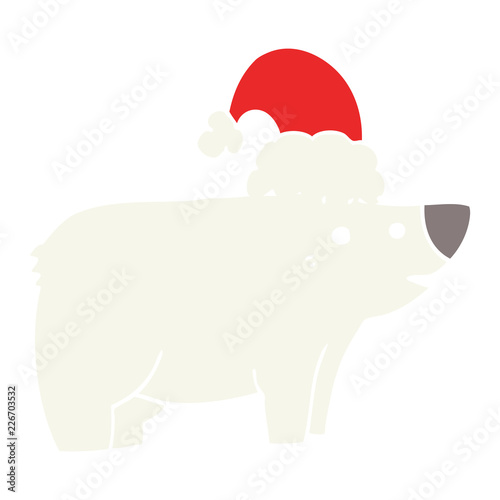 flat color style cartoon bear wearing christmas hat © lineartestpilot