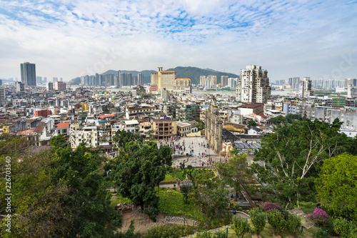 Cityscape of Macau historic centre and Ruins of St. Paul's viewed from Fortaleza do Monte (or Monte Forte)
