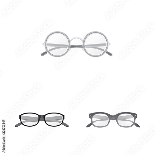 Vector illustration of glasses and frame sign. Set of glasses and accessory vector icon for stock.