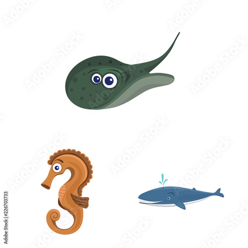 Vector design of sea and animal symbol. Collection of sea and marine stock symbol for web.